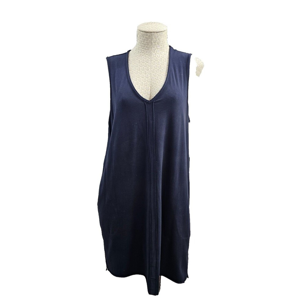 ATM M Pima Cotton Jersey Knit V-Neck Tank Shift Dress Pockets‎ Black Stretch EUC
